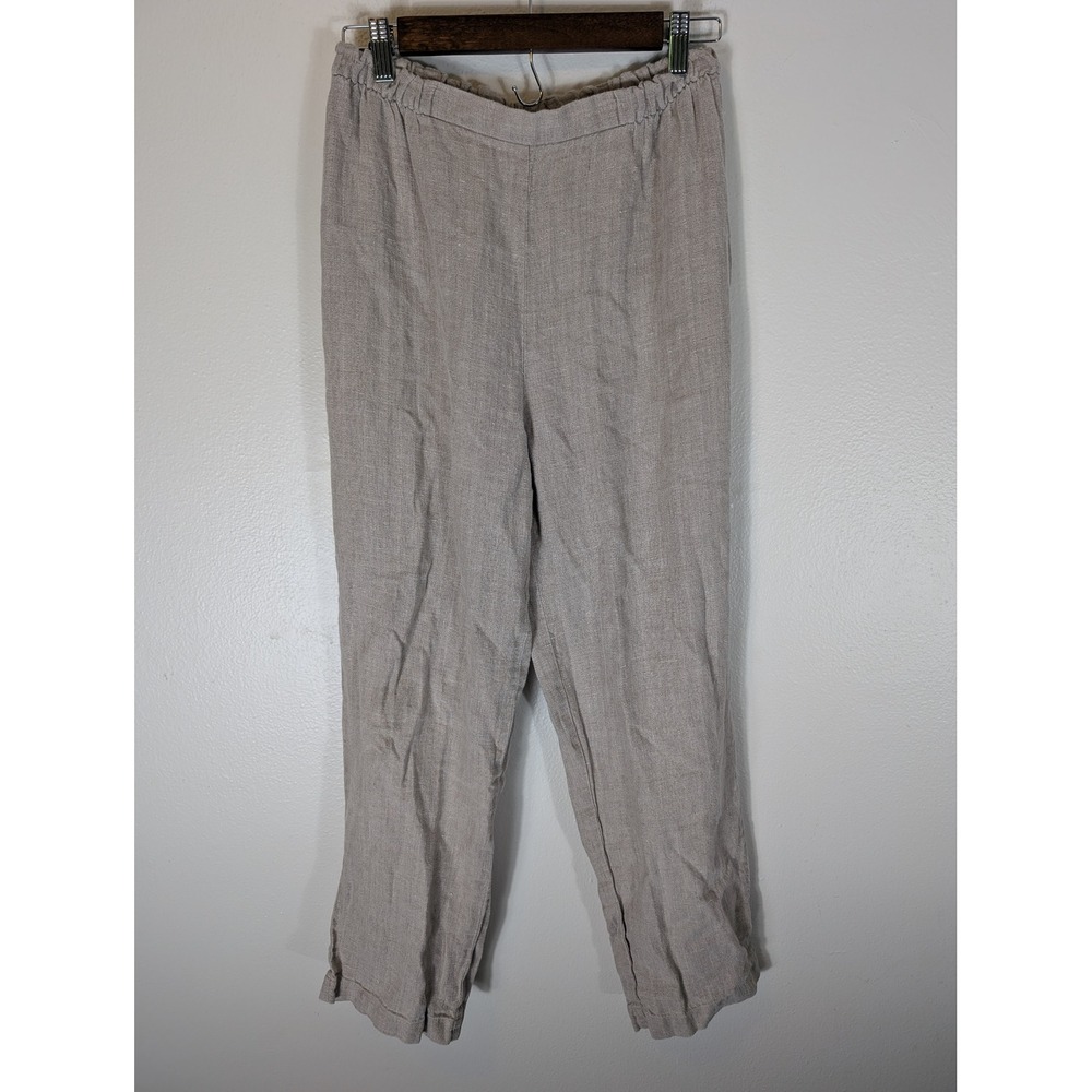 Eileen Fisher Womens Small Beige 100% Linen Elastic Straight Pants Breathable